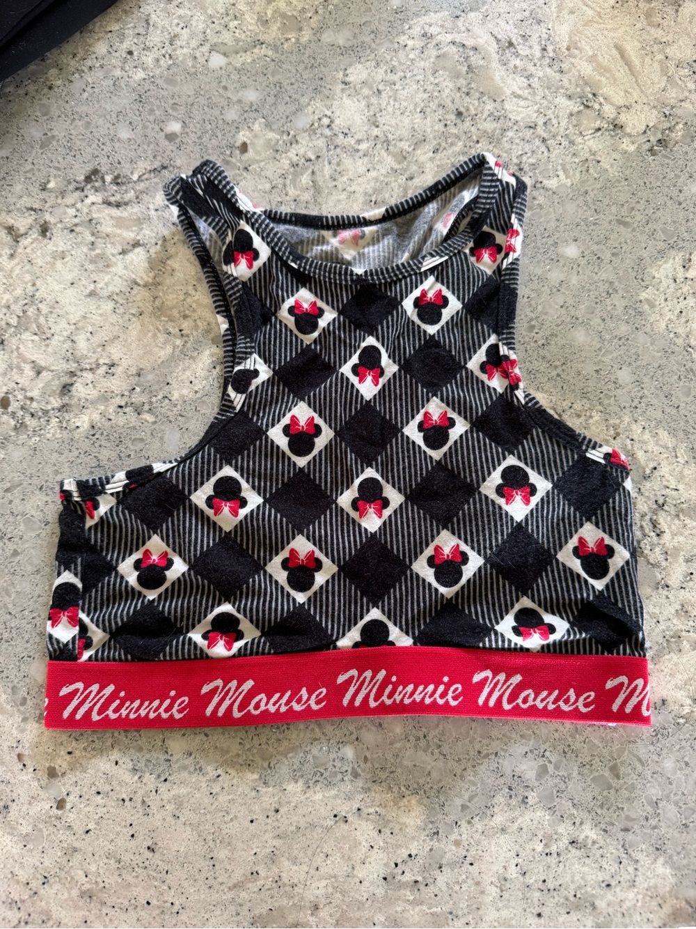 Disney Minnie Mouse Black & White Plaid Crop Bralette